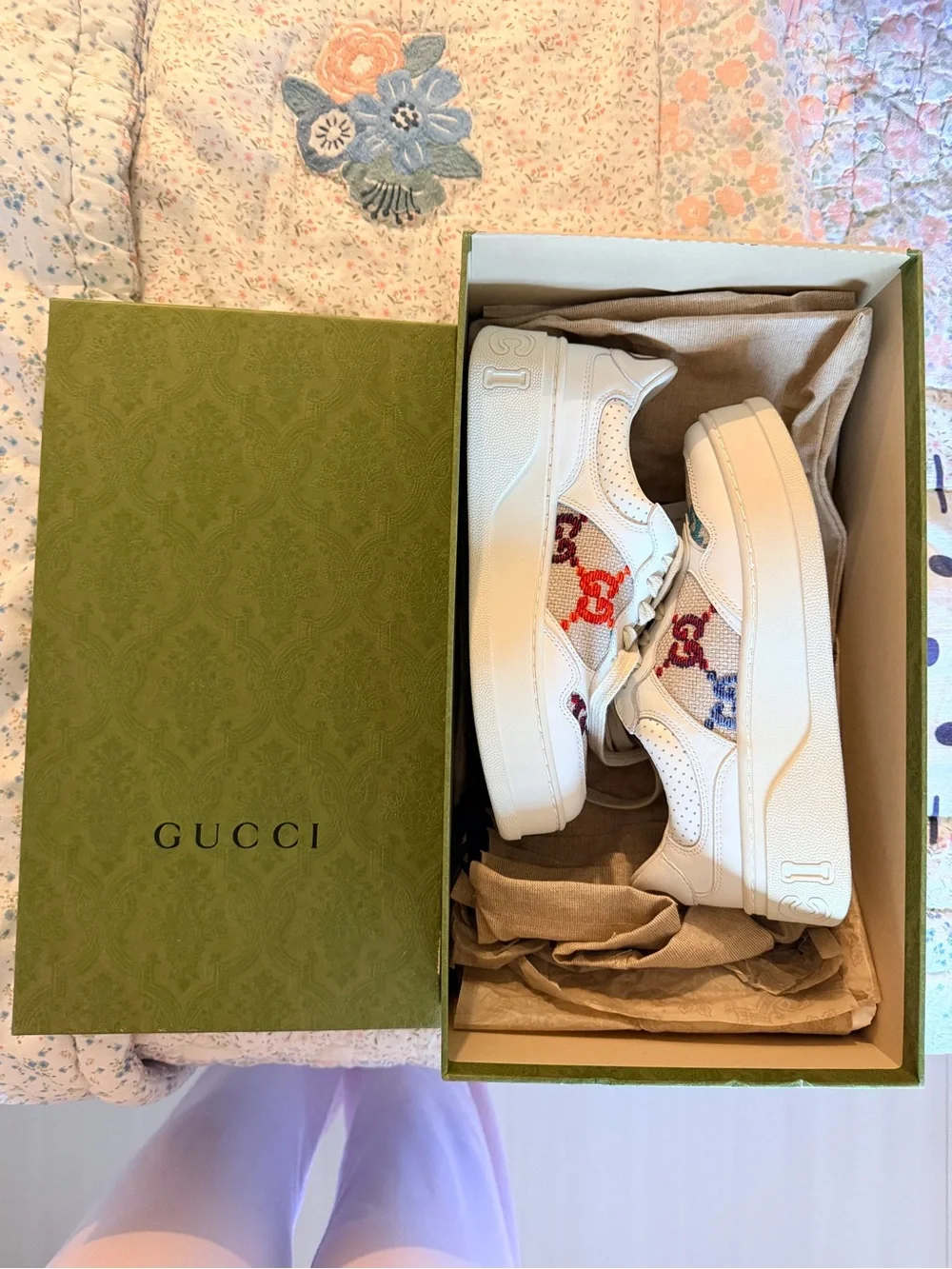 Gucci White Multicolor GG Canvas Lace-Up Sneakers
